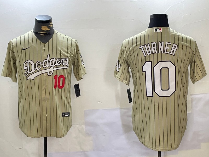 Men's Los Angeles Dodgers #10 Justin Turner Cream Cool Base Stitched Baseball Jerseys