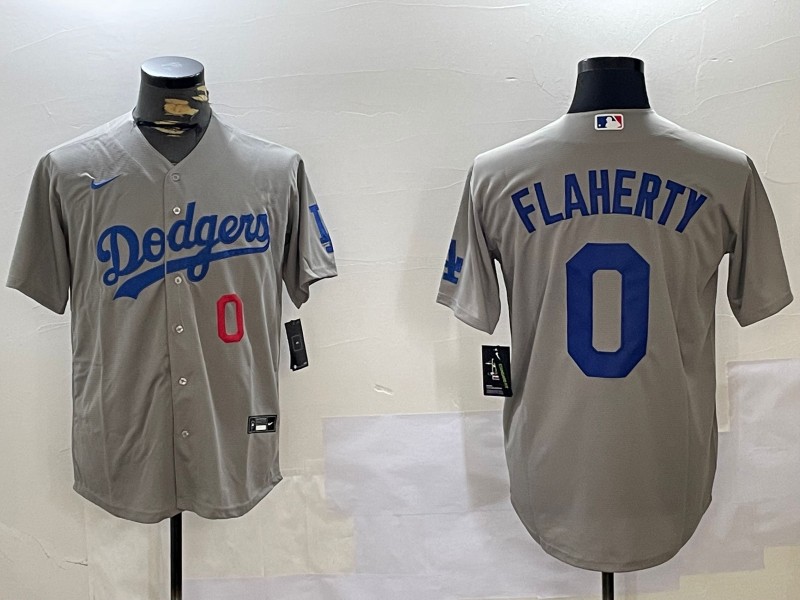 Men's Los Angeles Dodgers #0 Jack Flaherty Gray Alternate Road With Number Stitched Baseball Jersey