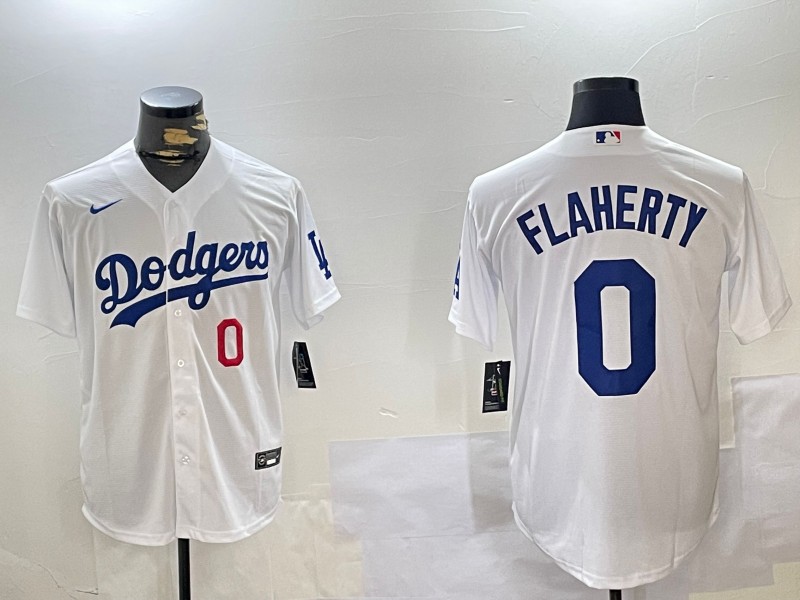 Men's Los Angeles Dodgers #0 Jack Flaherty Home White With Number Stitched Baseball Jersey