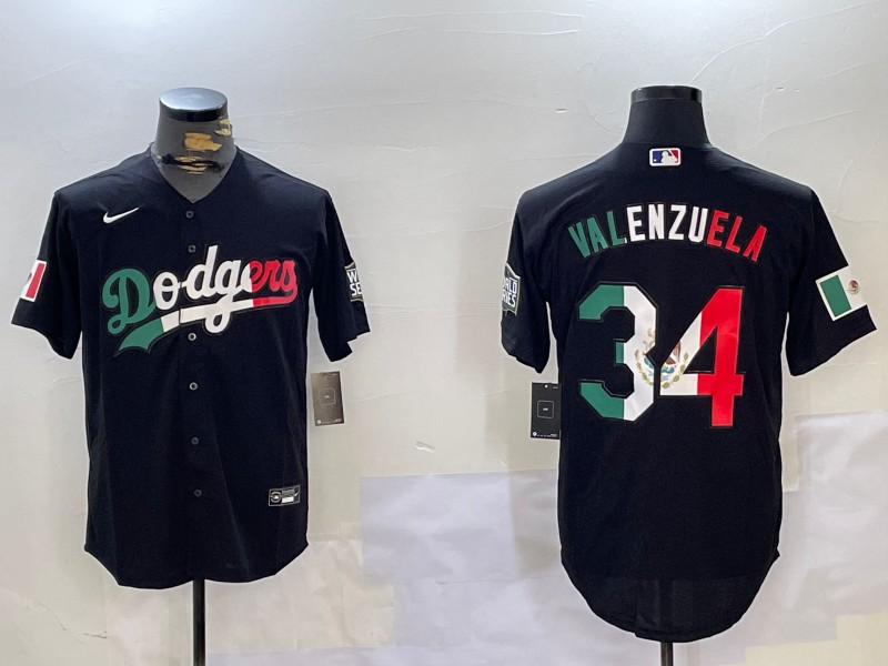 Men's Los Angeles Dodgers Mexico #34 Fernando Valenzuela Black Cool Base Stitched Baseball Jersey