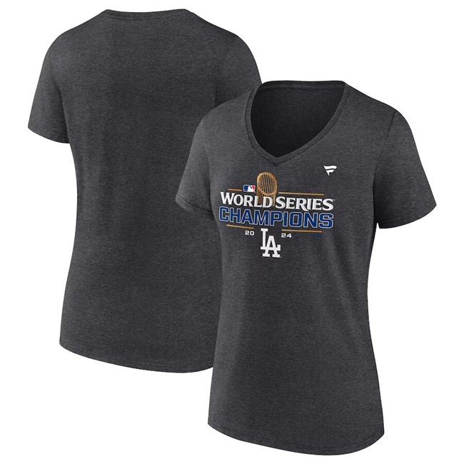 Women's Los Angeles Dodgers Heather Charcoal Big & Tall 2024 World Series Champions Locker Room T-Shirt(Run Small)