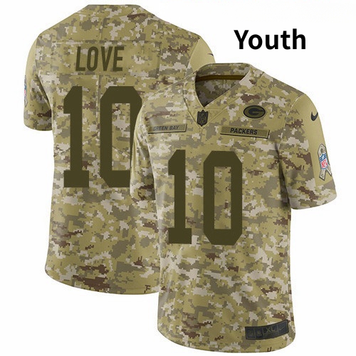 Youth Green Bay Packers #10 Jordan Love Nike Camo 2018 Salute To Service Stitched NFL Limited Jersey