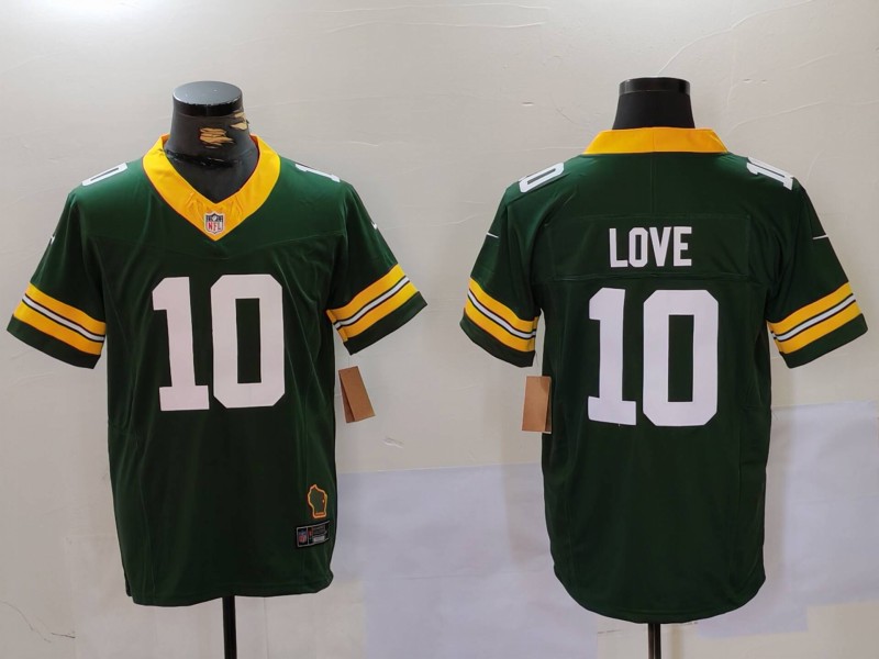 Men's Green Bay Packers #10 Jordan Love Green 2023 F.U.S.E. Limited With Patch Stitched Football Jersey