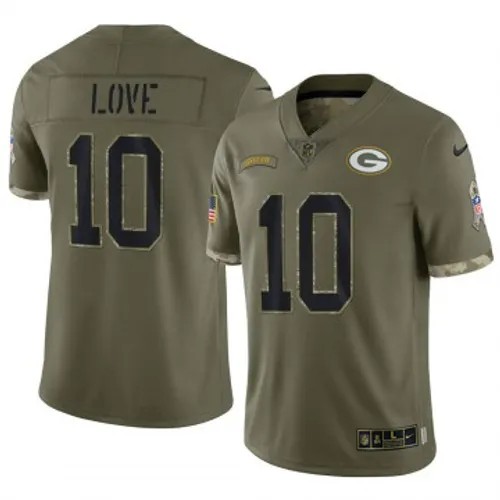 Men's Green Bay Packers Nike #10 Jordan Love Vapor Limited 2022 Salute To Service Olive Stitched NFL Jersey