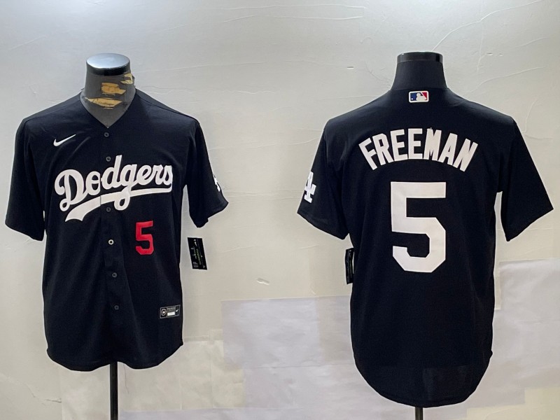 Men's Los Angeles Dodgers #5 Freddie Freeman Number Black Cool Base Jersey