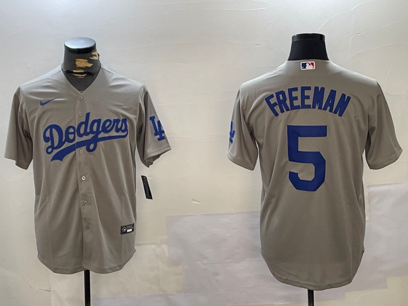 Men's Los Angeles Dodgers #5 Freddie Freeman Grey Cool Base Jersey