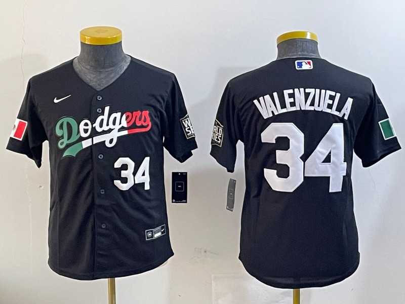 Women's Los Angeles Dodgers #34 Fernando Valenzuela Number Black Mexico 2020 World Series Cool Base Nike Jerseys