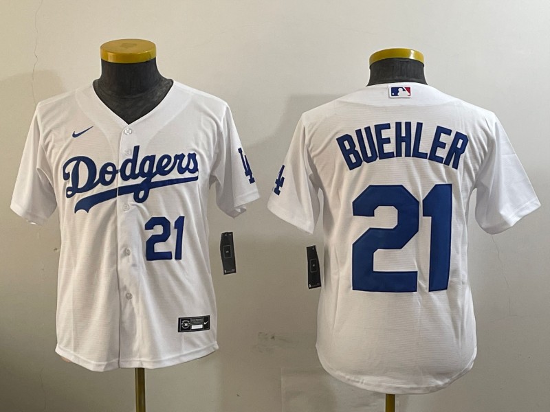 Youth Los Angeles Dodgers #21 Walker Buehler White Stitched Cool Base Nike Jerseys