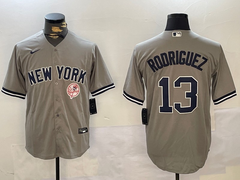 Men's New York Yankees #13 Alex Rodriguez Grey Cool Base Stitched Jersey 03