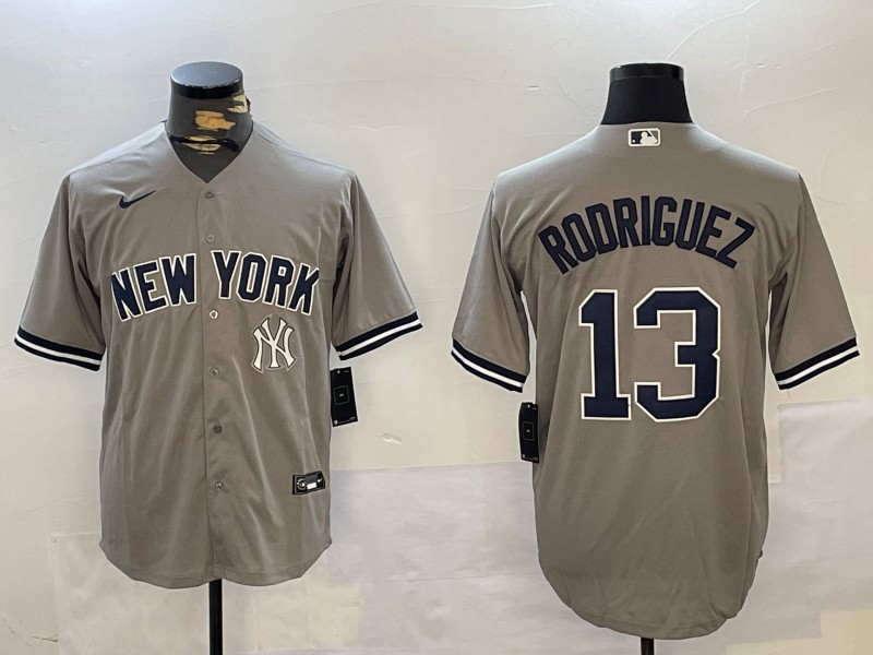 Men's New York Yankees #13 Alex Rodriguez Grey Cool Base Stitched Jersey 04