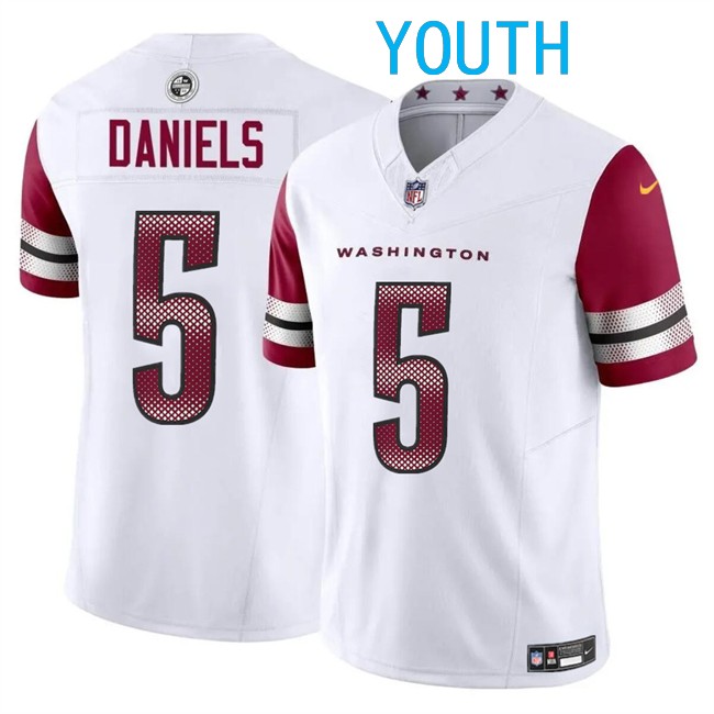 Youth Washington Commanders #5 Jayden Daniels White 2024 Draft F.U.S.E Vapor Limited Football Stitched Jersey