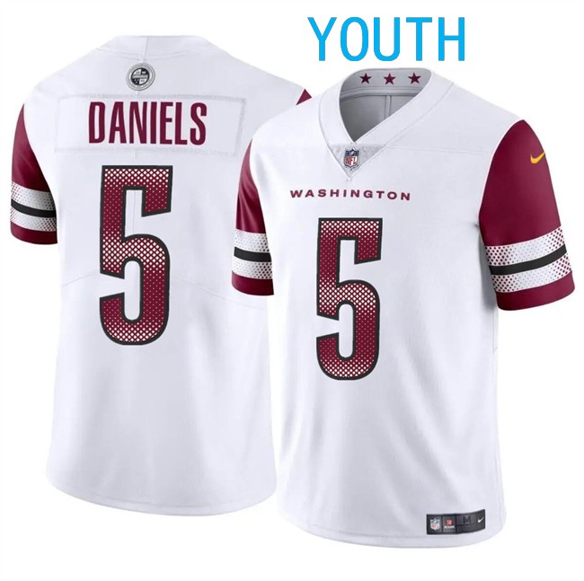 Youth Washington Commanders #5 Jayden Daniels White 2024 Draft Vapor Limited Football Stitched Jersey