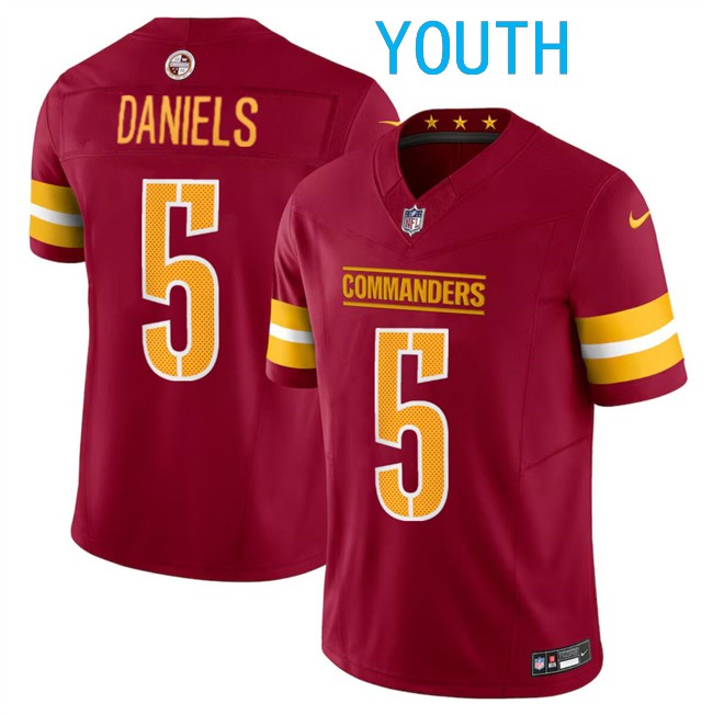 Youth Washington Commanders #5 Jayden Daniels Burgundy 2024 Draft F.U.S.E Vapor Limited Football Stitched Jersey