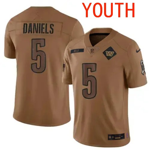 Youth Washington Commanders #5 Jayden Daniels Vapor Limited 2023 Salute to Service Brown Nike Stitched NFL Jersey