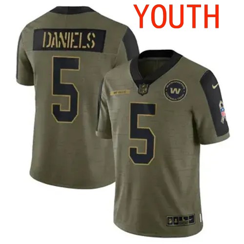 Youth Washington Commanders #5 Jayden Daniels Vapor Limited 2021 Salute to Service Olive Nike Stitched NFL Jersey