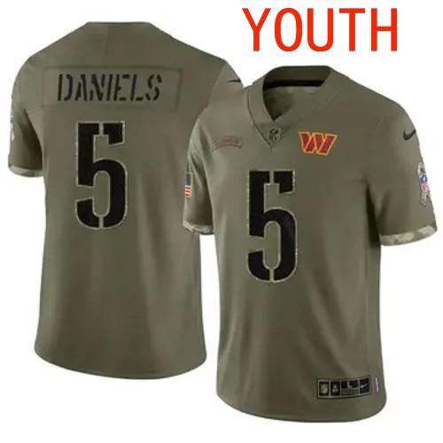 Youth Washington Commanders #5 Jayden Daniels Vapor Limited 2022 Salute to Service Olive Nike Stitched NFL Jersey