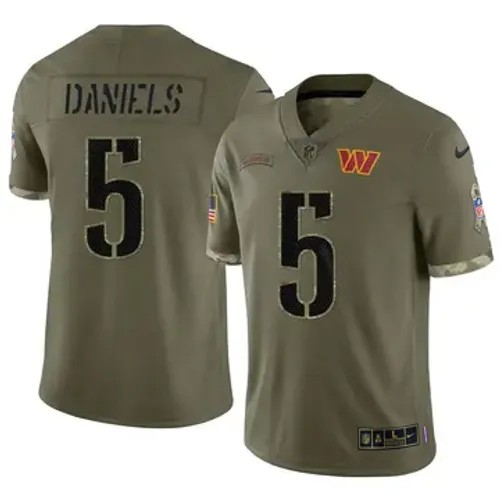 Men's Washington Commanders #5 Jayden Daniels Vapor Limited 2022 Salute to Service Olive Nike Stitched NFL Jersey