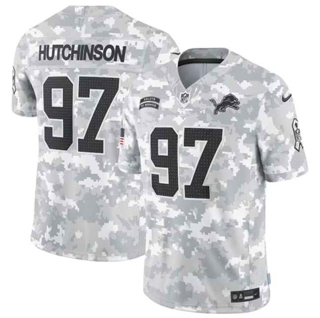 Youth Detroit Lions #97 Aidan Hutchinson 2024 F.U.S.E Arctic Camo Salute to Service Limited Stitched Jersey