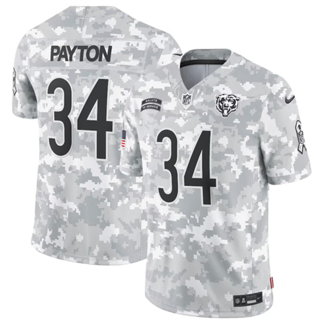 Youth Chicago Bears #34 Walter Payton 2024 F.U.S.E Arctic Camo Salute to Service Limited Stitched Football Jersey