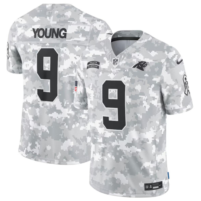 Youth Carolina Panthers #9 Bryce Young 2024 F.U.S.E Arctic Camo Salute to Service Limited Stitched Football Jersey