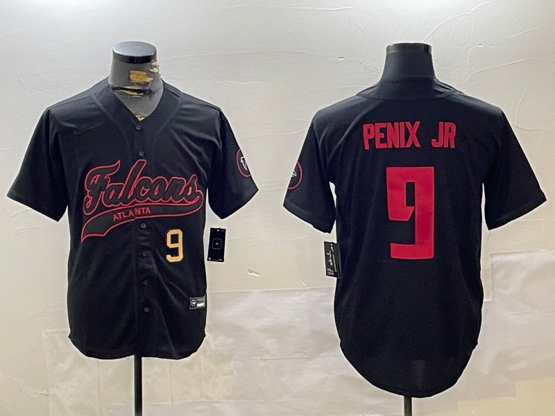 Men's Atlanta Falcons #9 Michael Penix Jr Black Cool Base Stitched Baseball Jerseys