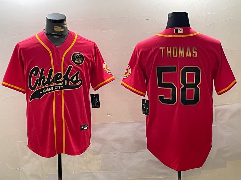 Men’s Kansas City Chiefs #58 Derrick Thomas Red Gold Cool Base Stitched Baseball Jersey