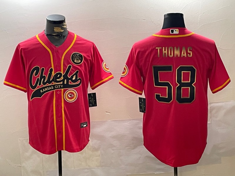 Men’s Kansas City Chiefs #58 Derrick Thomas Red Gold Cool Base Baseball Stitched Jersey