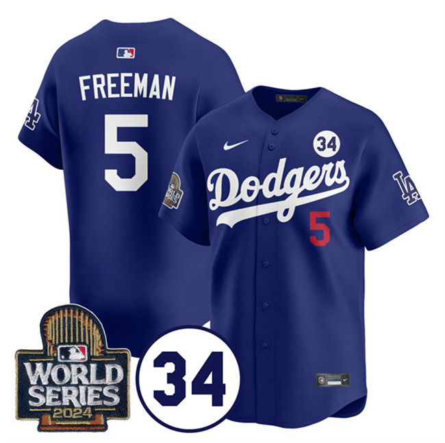 Youth Los Angeles Dodgers ACTIVE PLAYER Custom Royal 2024 World Series With No. 34 Patch Alternate Limited Stitched Baseball Jersey