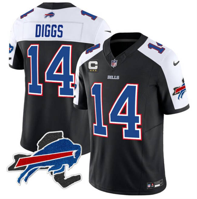 Men's Buffalo Bills Active Player Custom Black White 2023 F.U.S.E. New York Patch And 3-Star C Patch Vapor Untouchable Limited Stitched Football Jersey