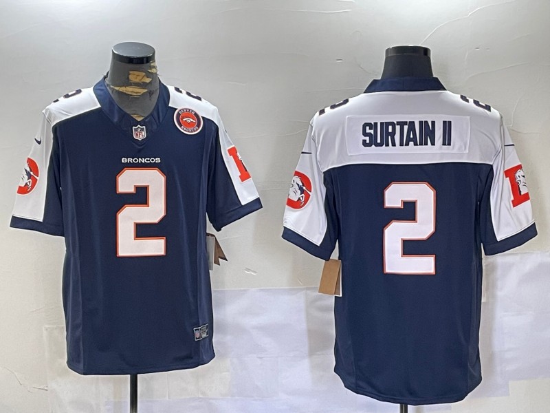 Men's Denver Broncos #7 Patrick Surtain II Navy 2024 F.U.S.E. V2 Throwback Vapor Limited Alternate Stitched Football Nike Jersey