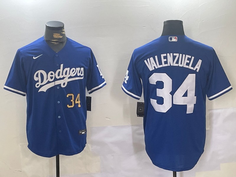 Men's Los Angeles Dodgers #34 Fernando Valenzuela Number Blue Cool Base Stitched MLB Jersey