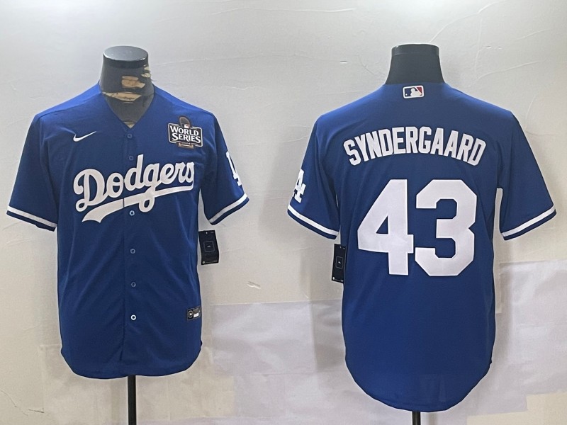 Men's Los Angeles Dodgers #43 Noah Syndergaard Blue 2024 World Series Nike Cool Base Stitched Baseball Jersey