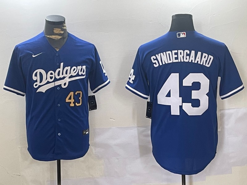 Men's Los Angeles Dodgers #43 Noah Syndergaard Number Blue Nike Cool Base MLB Stitched Baseball Jersey