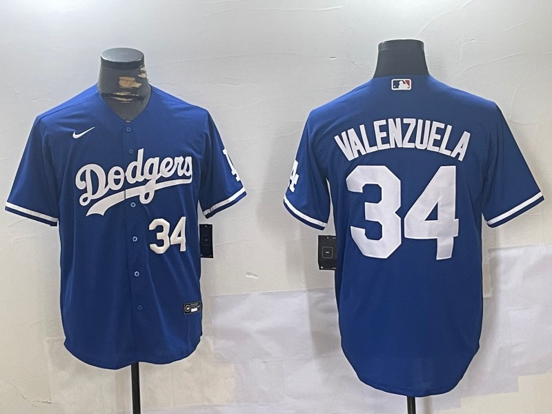 Men's Los Angeles Dodgers #34 Fernando Valenzuela Number Blue Cool Base Stitched Jerseys