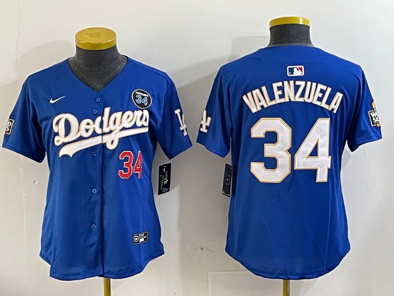 Youth Los Angeles Dodgers #34 Fernando Valenzuela Royal Gold 2024 World Series With Fernando Memorial Patch Home Limited Stitched Baseball Jersey