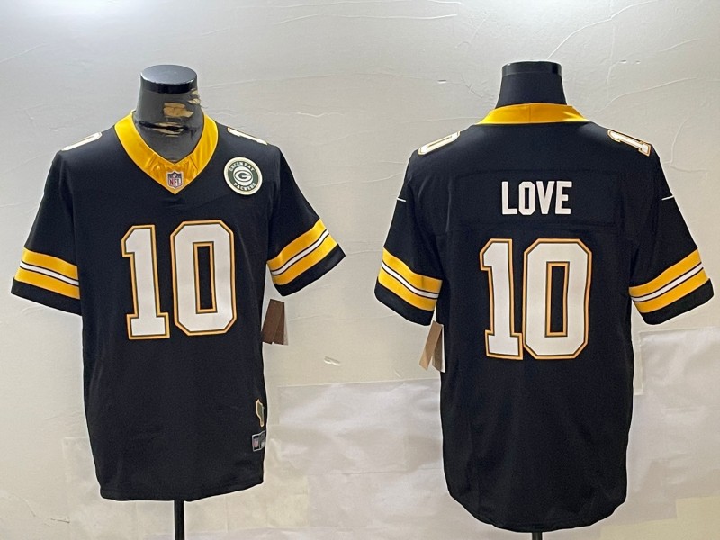 Men's Green Bay Packers #10 Jordan Love Black 2023 F.U.S.E. Home Patch Vapor Untouchable Limited Stitched Jerseys