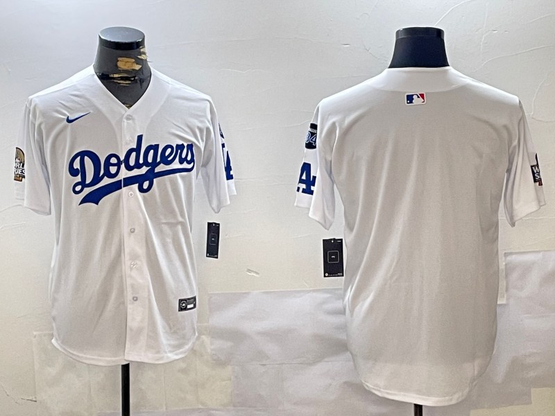 Men's Los Angeles Dodgers Blank White 2024 World Series With Fernando Memorial Patch Limited Stitched Baseball Jersey