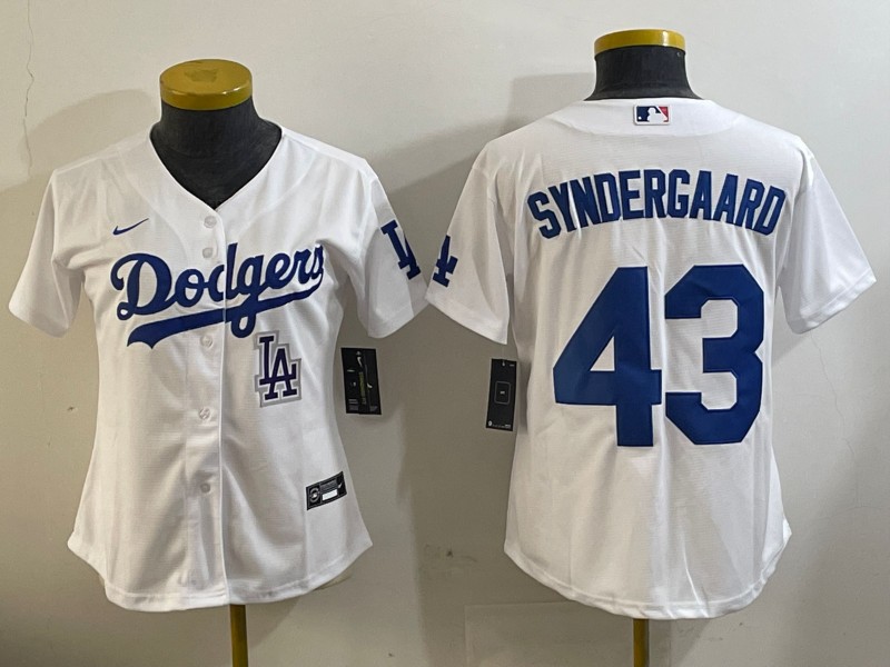 Women's Los Angeles Dodgers #43 Noah Syndergaard White Limited Stitched Baseball Jersey 03