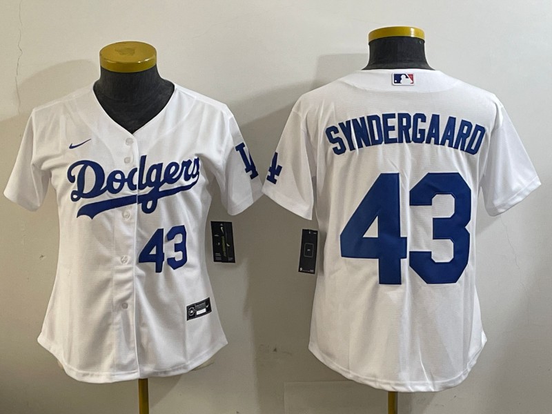 Women's Los Angeles Dodgers #43 Noah Syndergaard White Limited Stitched Baseball Jersey 04