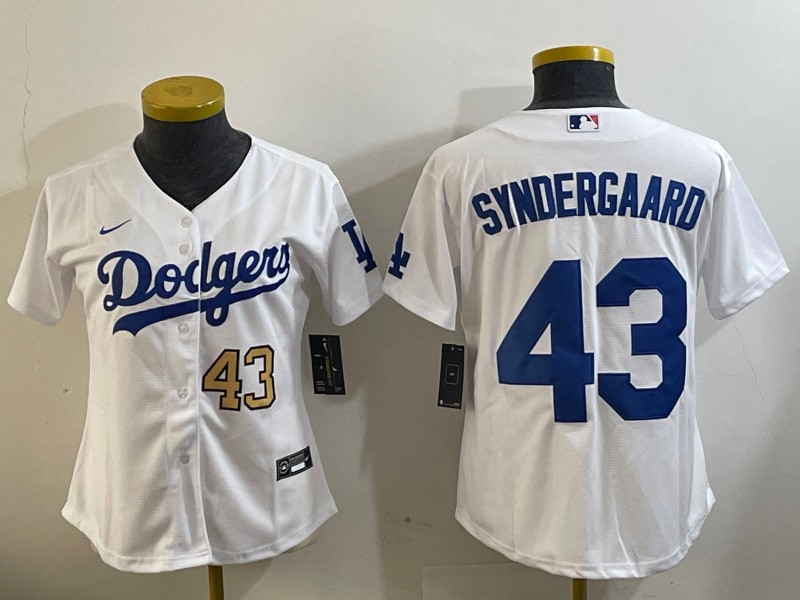 Women's Los Angeles Dodgers #43 Noah Syndergaard White Limited Stitched Baseball Jersey 05