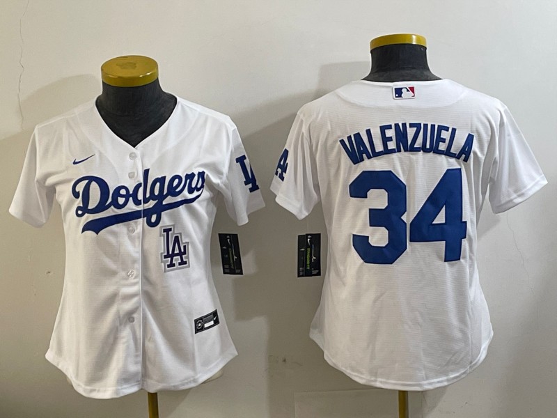 Women's Los Angeles Dodgers #34 Fernando Valenzuela White Limited Stitched Baseball Jersey 04