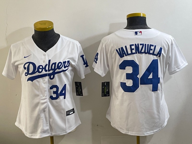 Women's Los Angeles Dodgers #34 Fernando Valenzuela White Limited Stitched Baseball Jersey 05