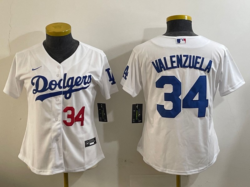 Women's Los Angeles Dodgers #34 Fernando Valenzuela White Limited Stitched Baseball Jersey