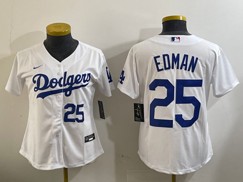 Women's Los Angeles Dodgers #25 Tommy Edman White Limited Stitched Baseball Jersey 04