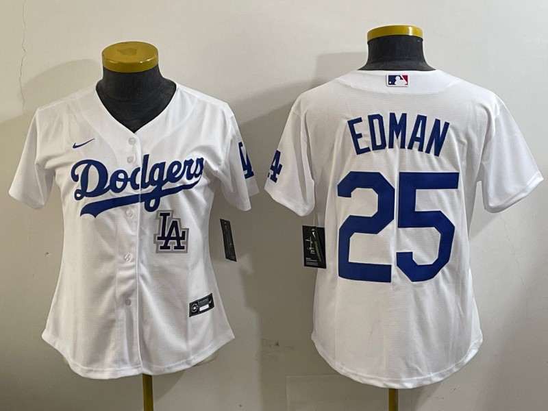 Women's Los Angeles Dodgers #25 Tommy Edman White Limited Stitched Baseball Jersey 03