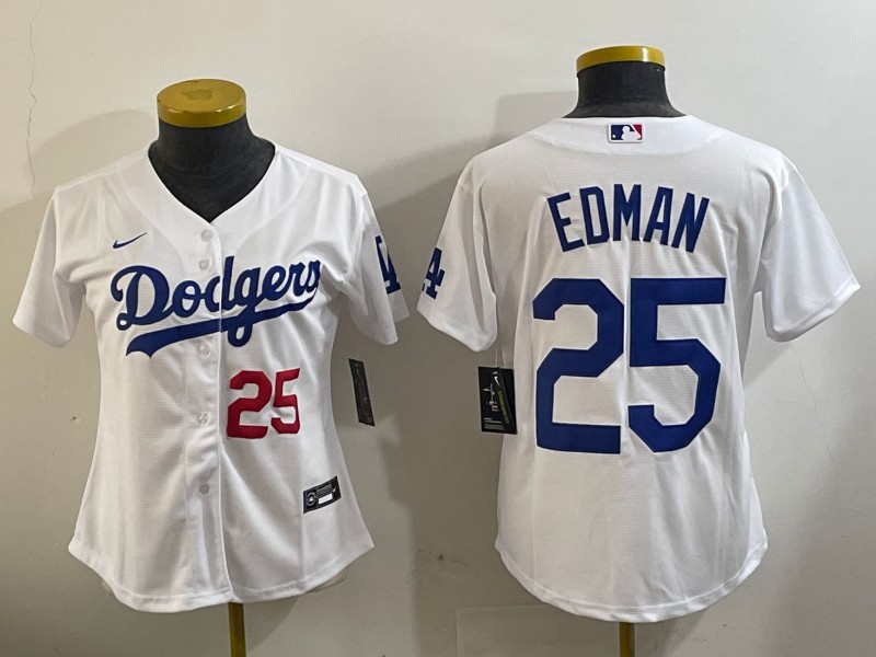 Women's Los Angeles Dodgers #25 Tommy Edman White Limited Stitched Baseball Jersey