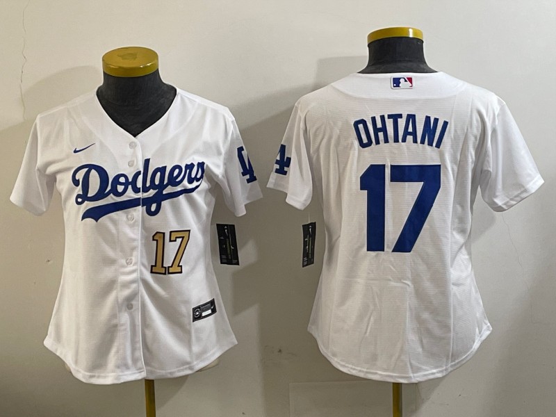 Women's Los Angeles Dodgers #17 Shohei Ohtani White Limited Stitched Baseball Jersey 03