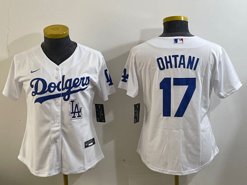 Women's Los Angeles Dodgers #17 Shohei Ohtani White Limited Stitched Baseball Jersey 05