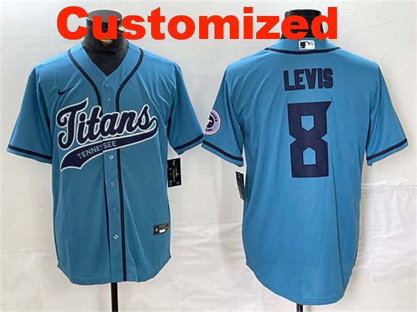 Customized Men's Tennessee Titans Blue With Patch Cool Base Stitched Baseball Jersey