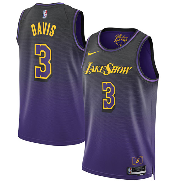 Men's Los Angeles Lakers #3 Anthony Davis Purple 2024 25 City Edition Swingman Stitched Basketball Jersey